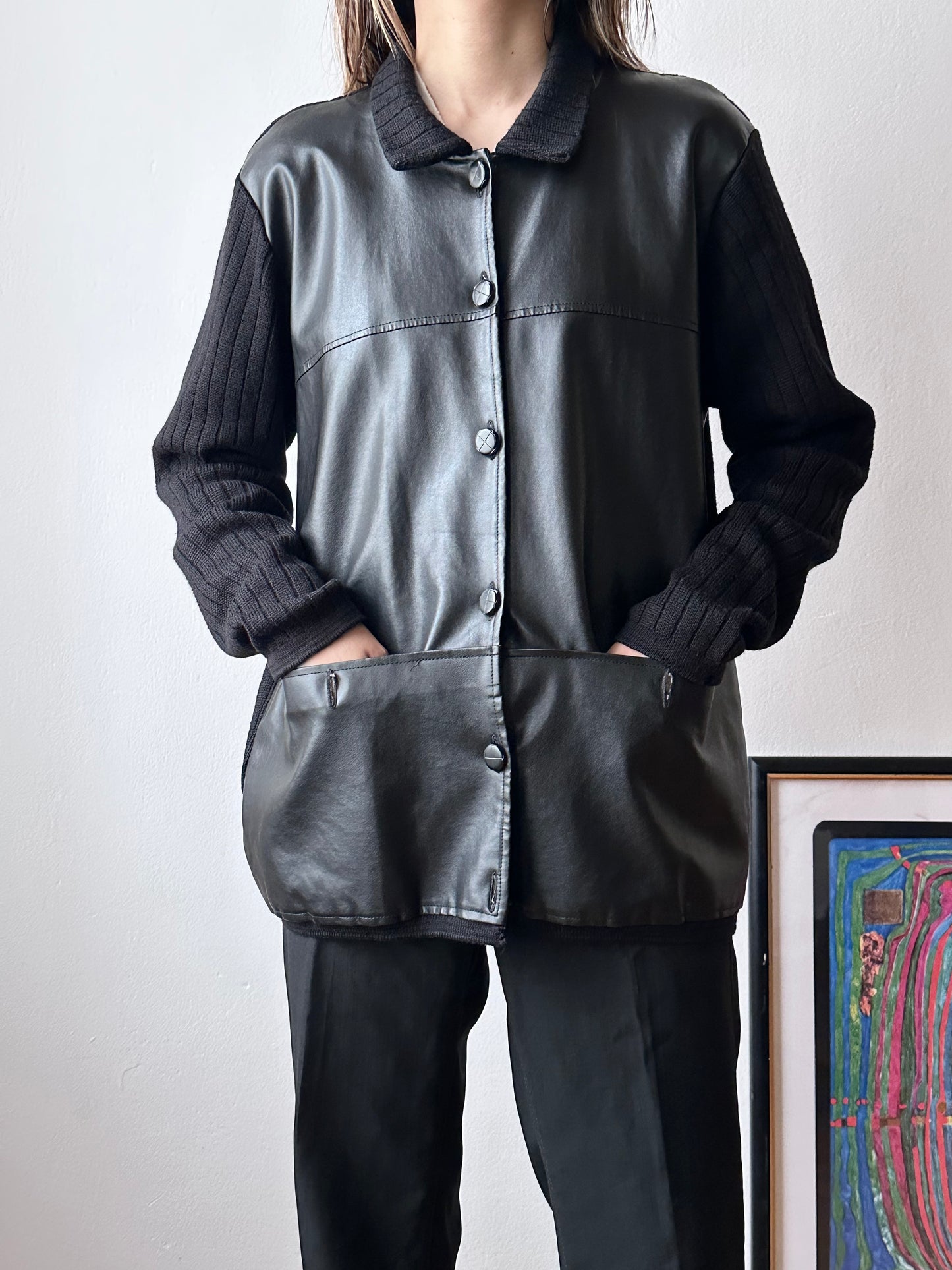 black switching knit jacket