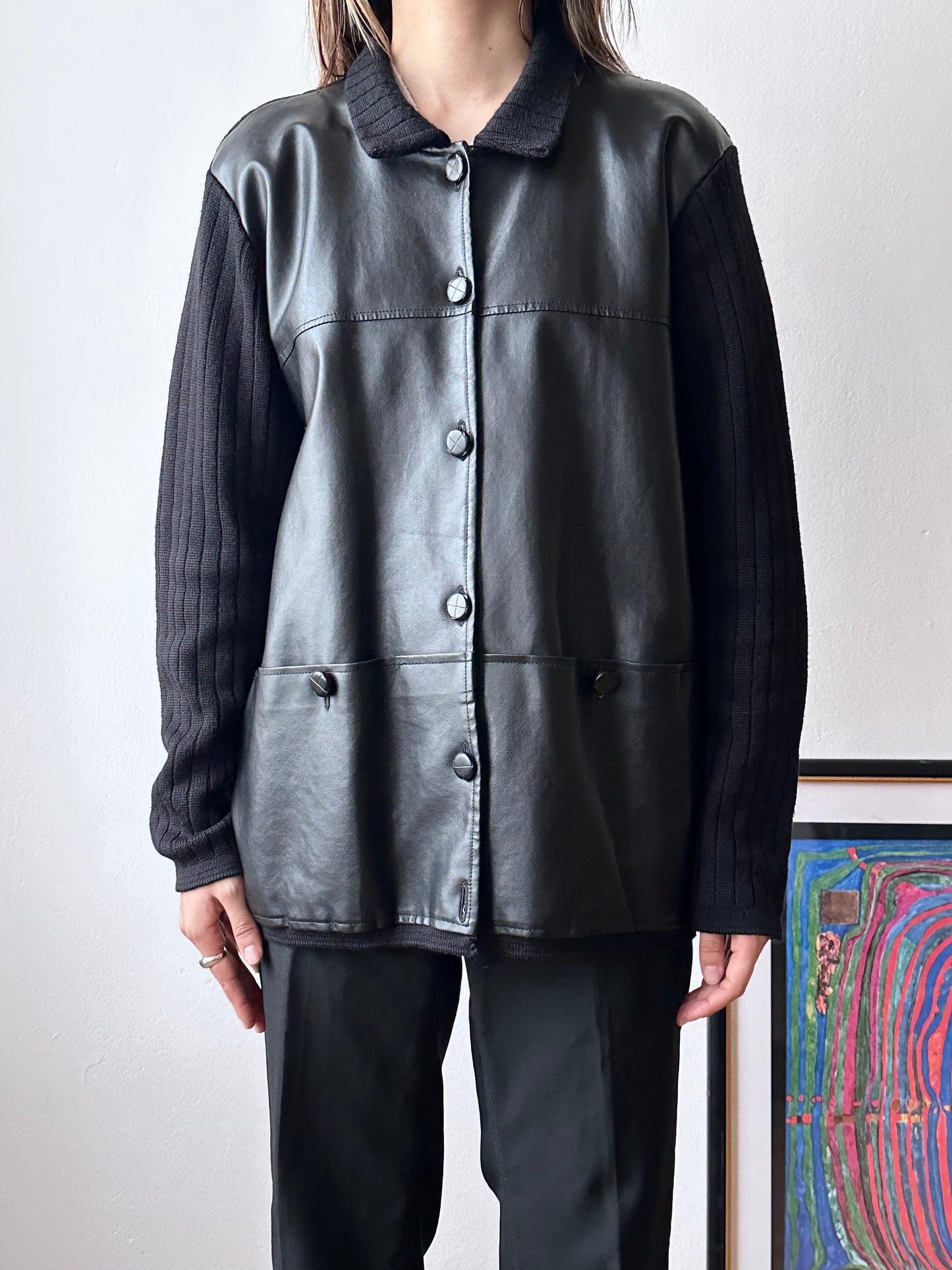 black switching knit jacket