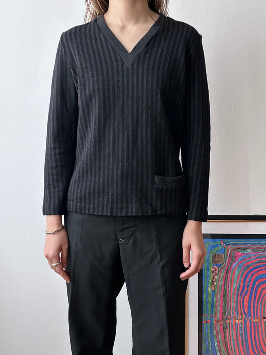 60-70s black striped jersey top