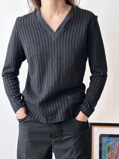 60-70s black striped jersey top