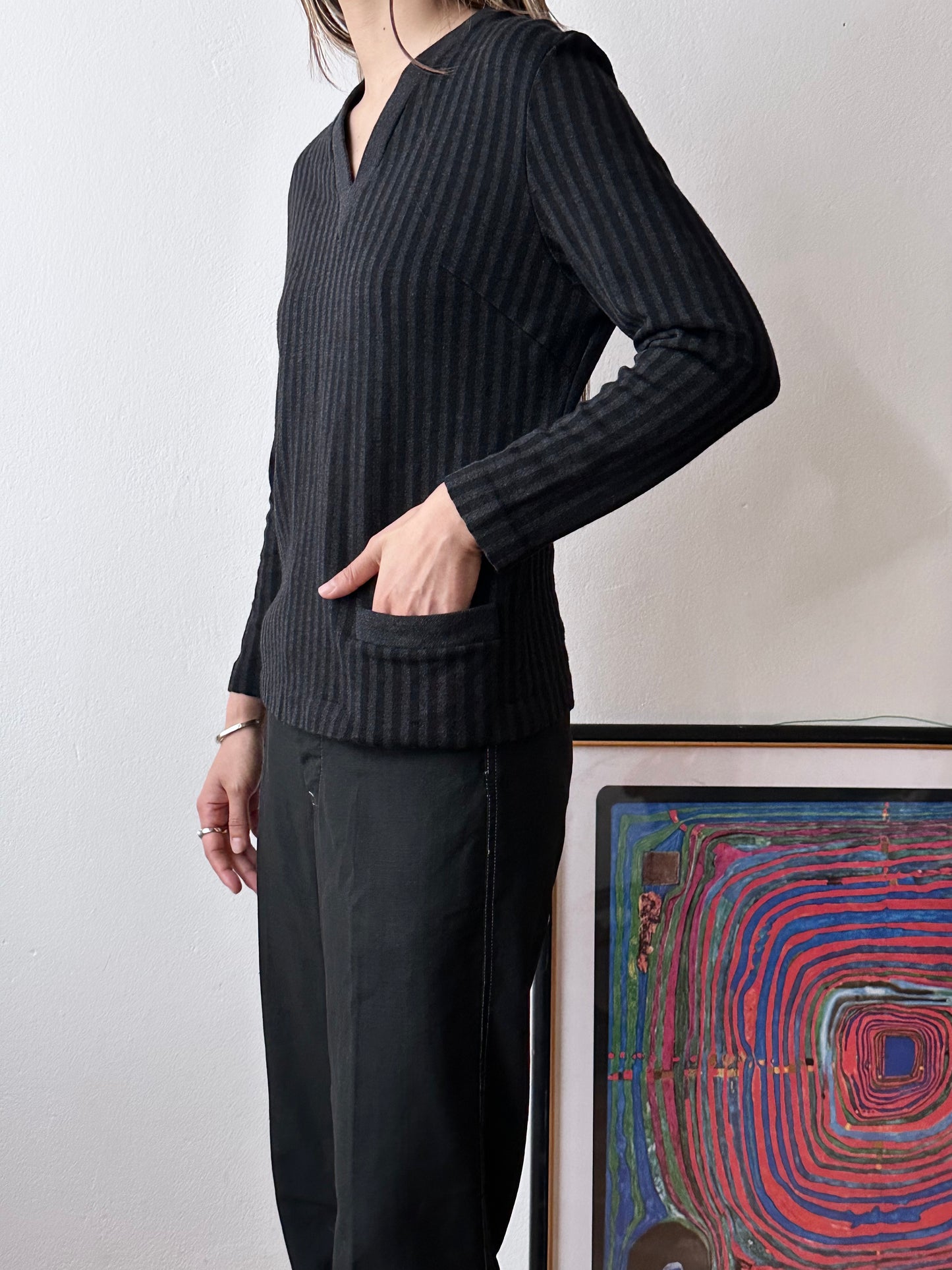 60-70s black striped jersey top