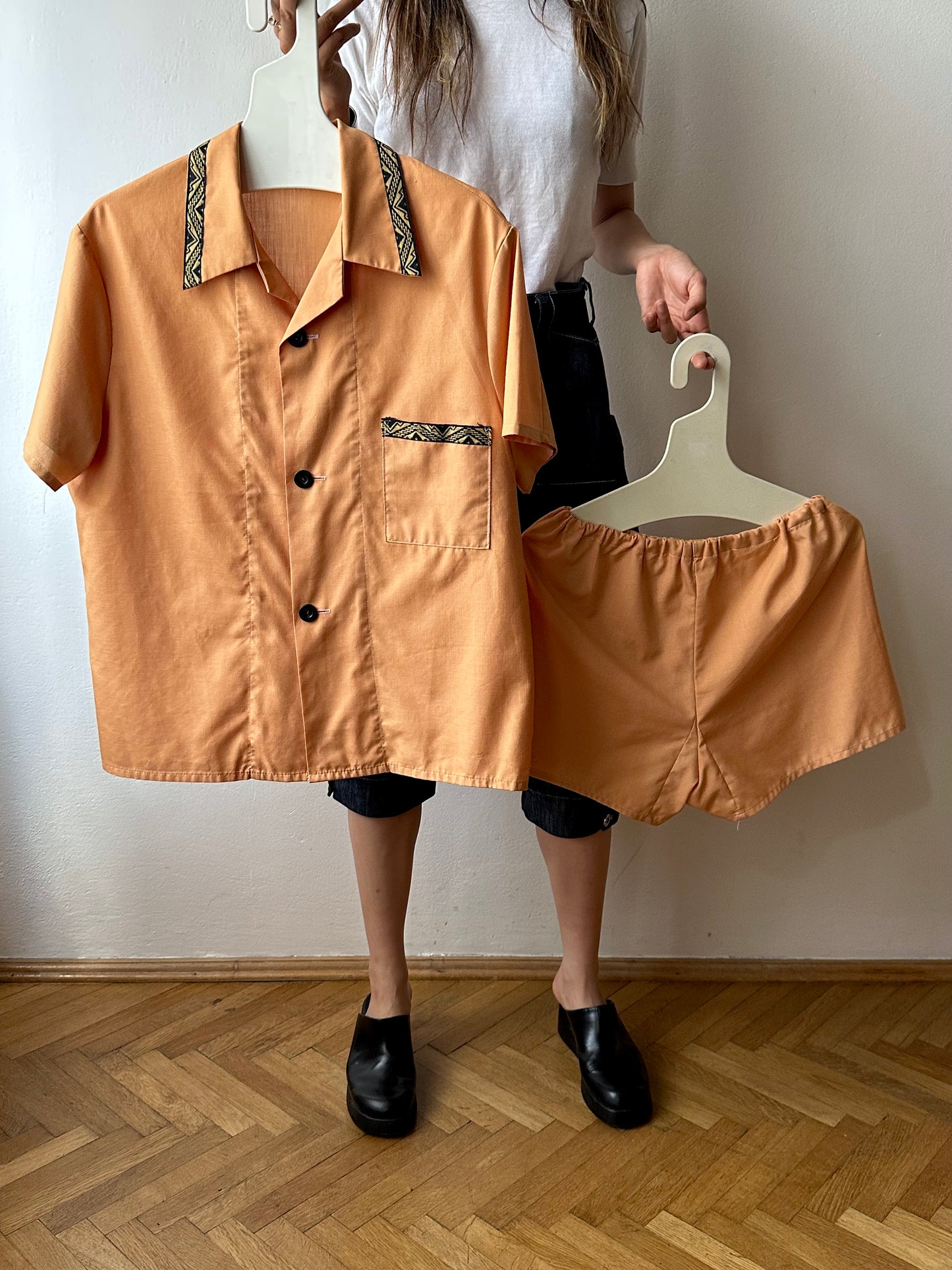 80s deadstock pyjama shirt & shorts