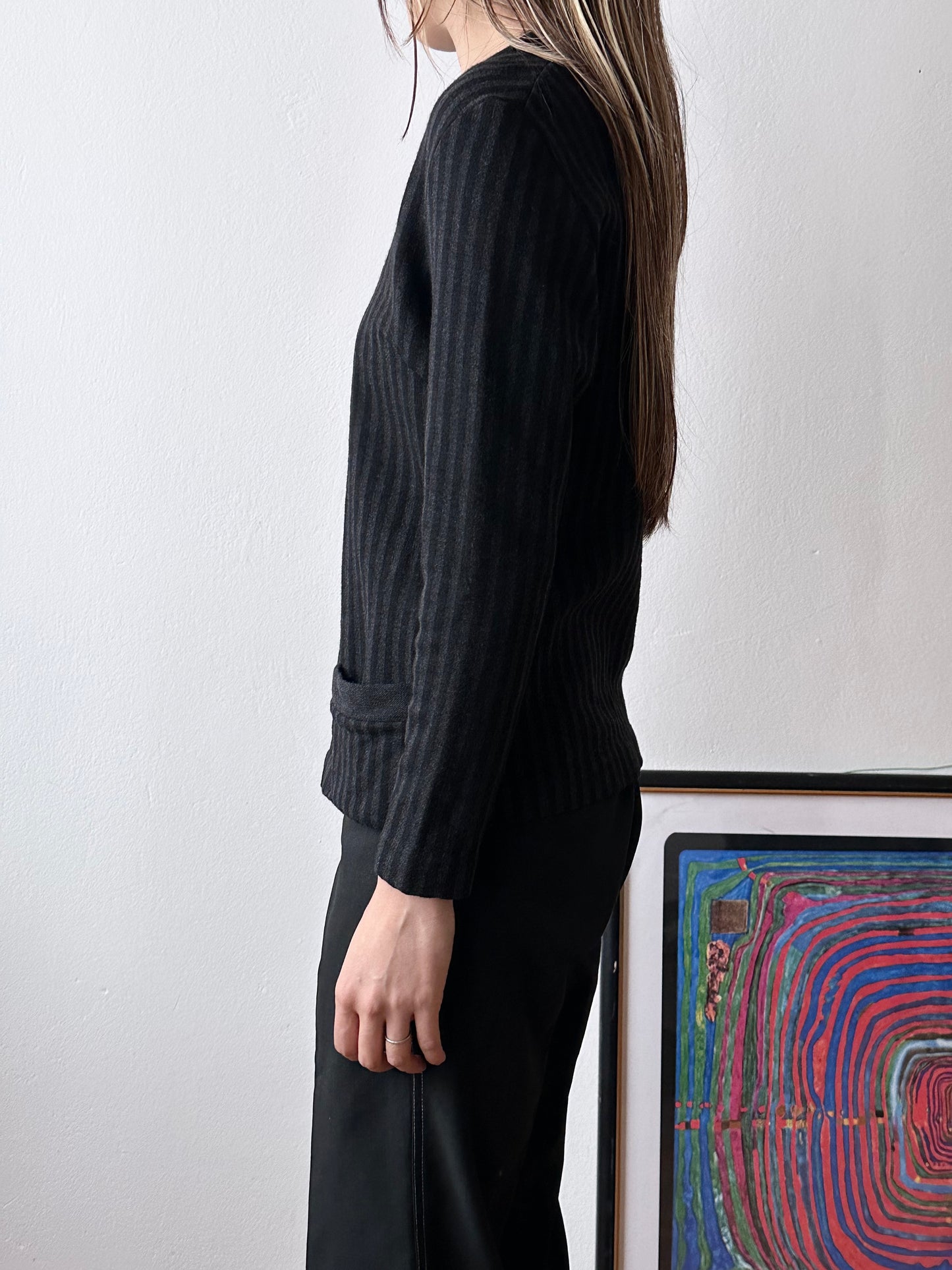 60-70s black striped jersey top