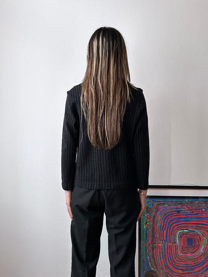 60-70s black striped jersey top