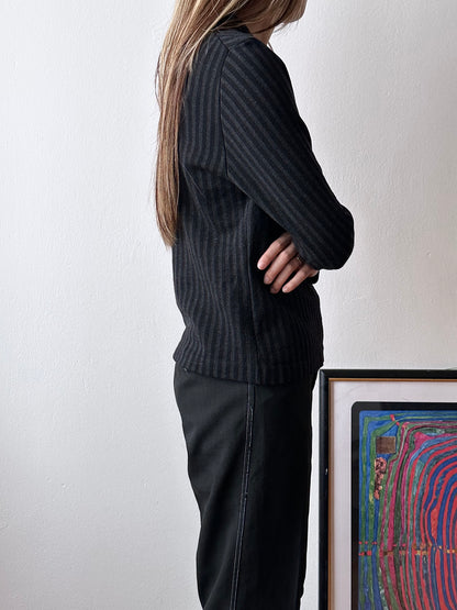 60-70s black striped jersey top