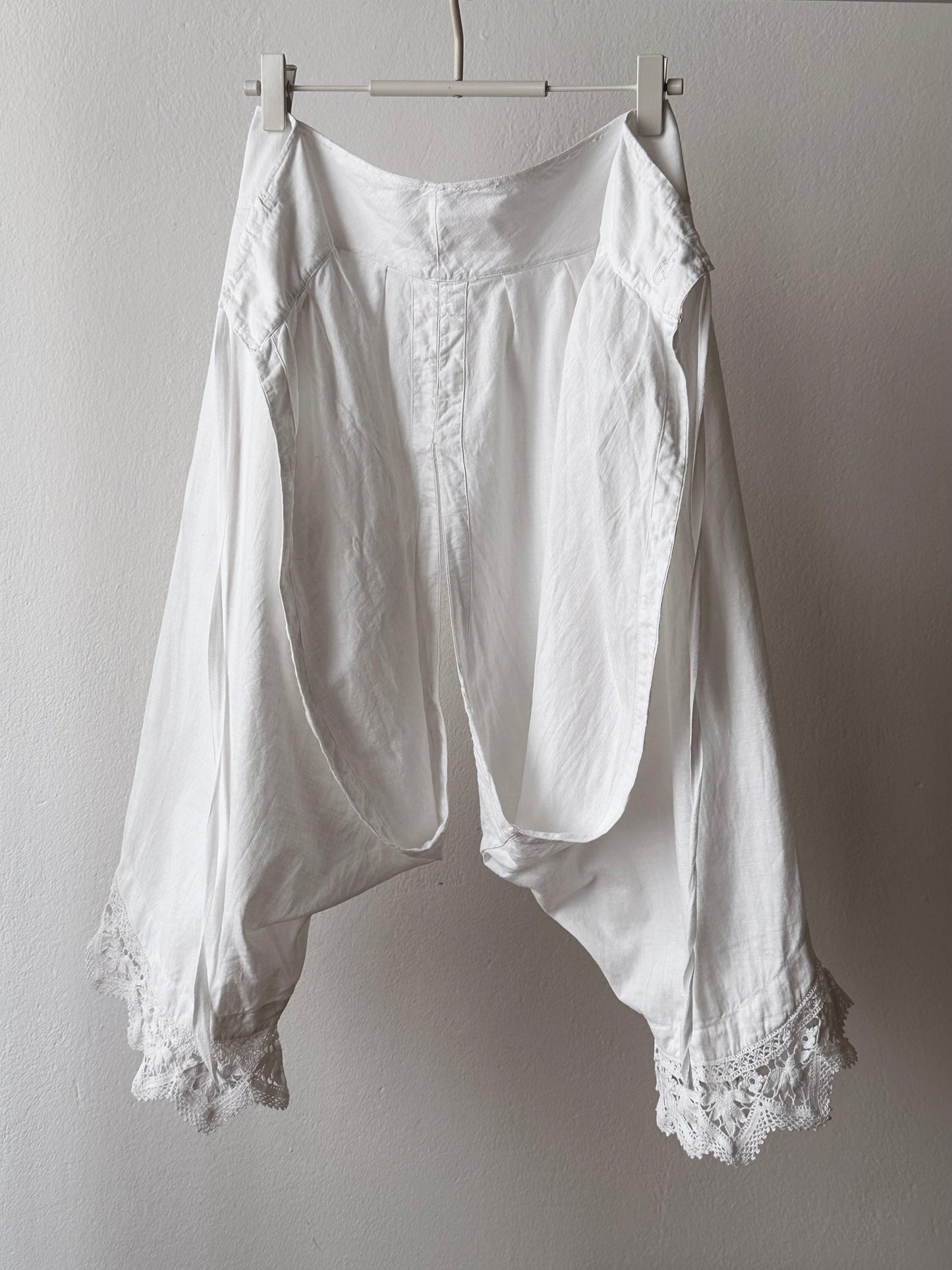 19th century cotton drawers with crochet lace