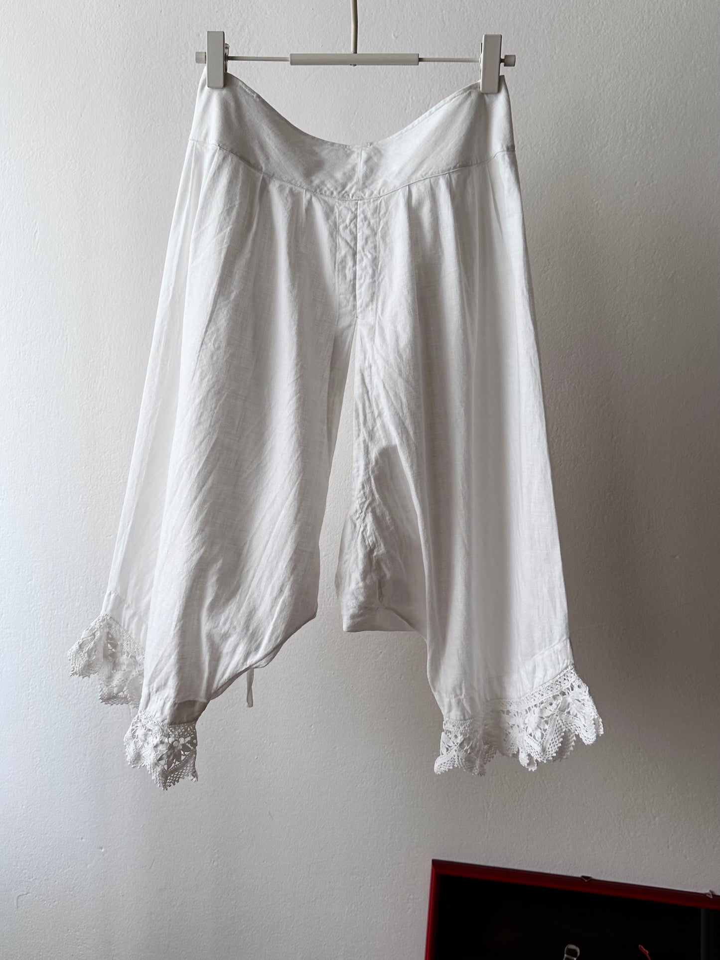 19th century cotton drawers with crochet lace