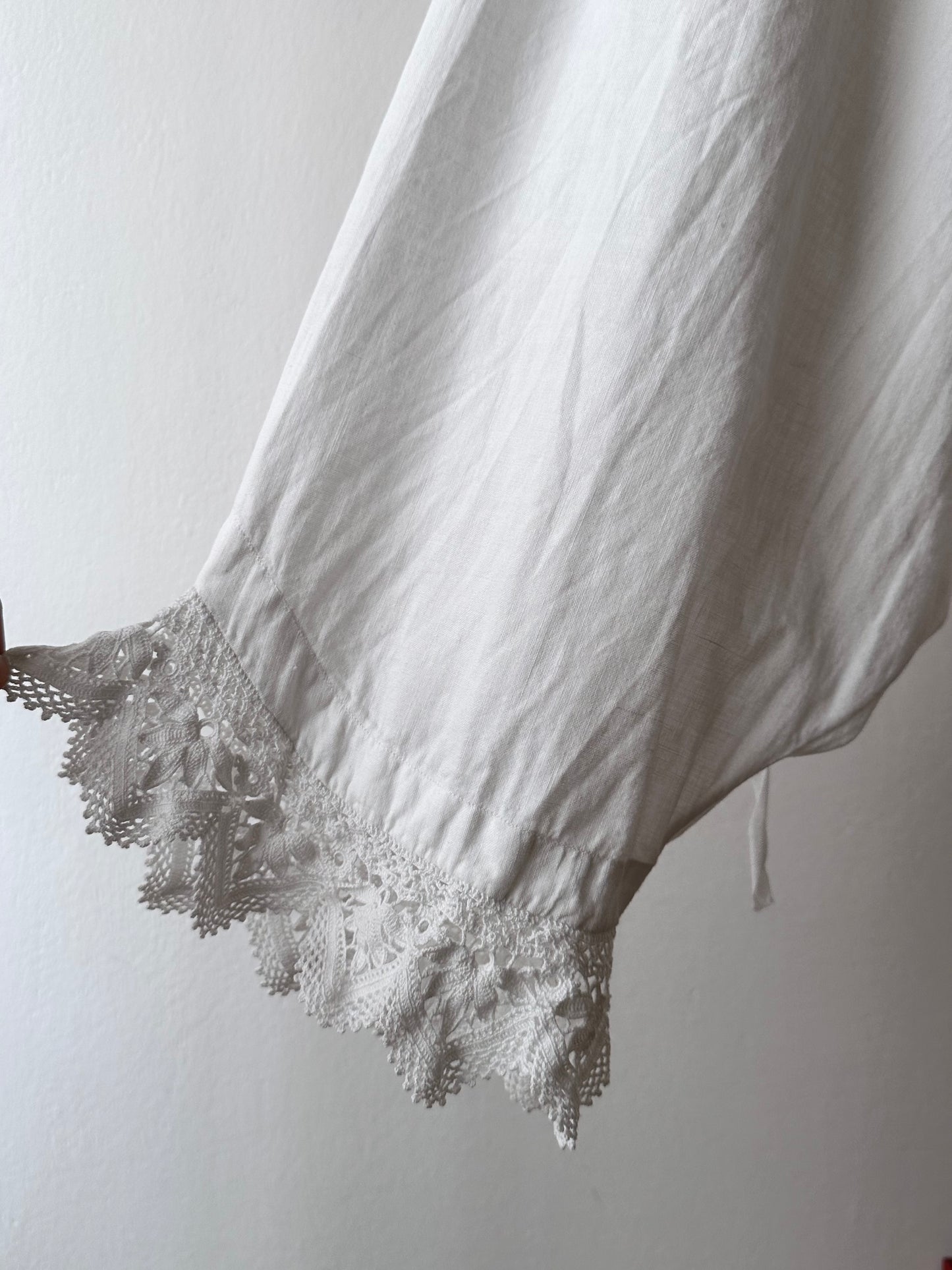19th century cotton drawers with crochet lace