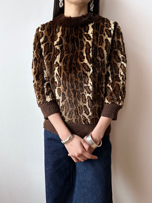 60s real fur leather smock