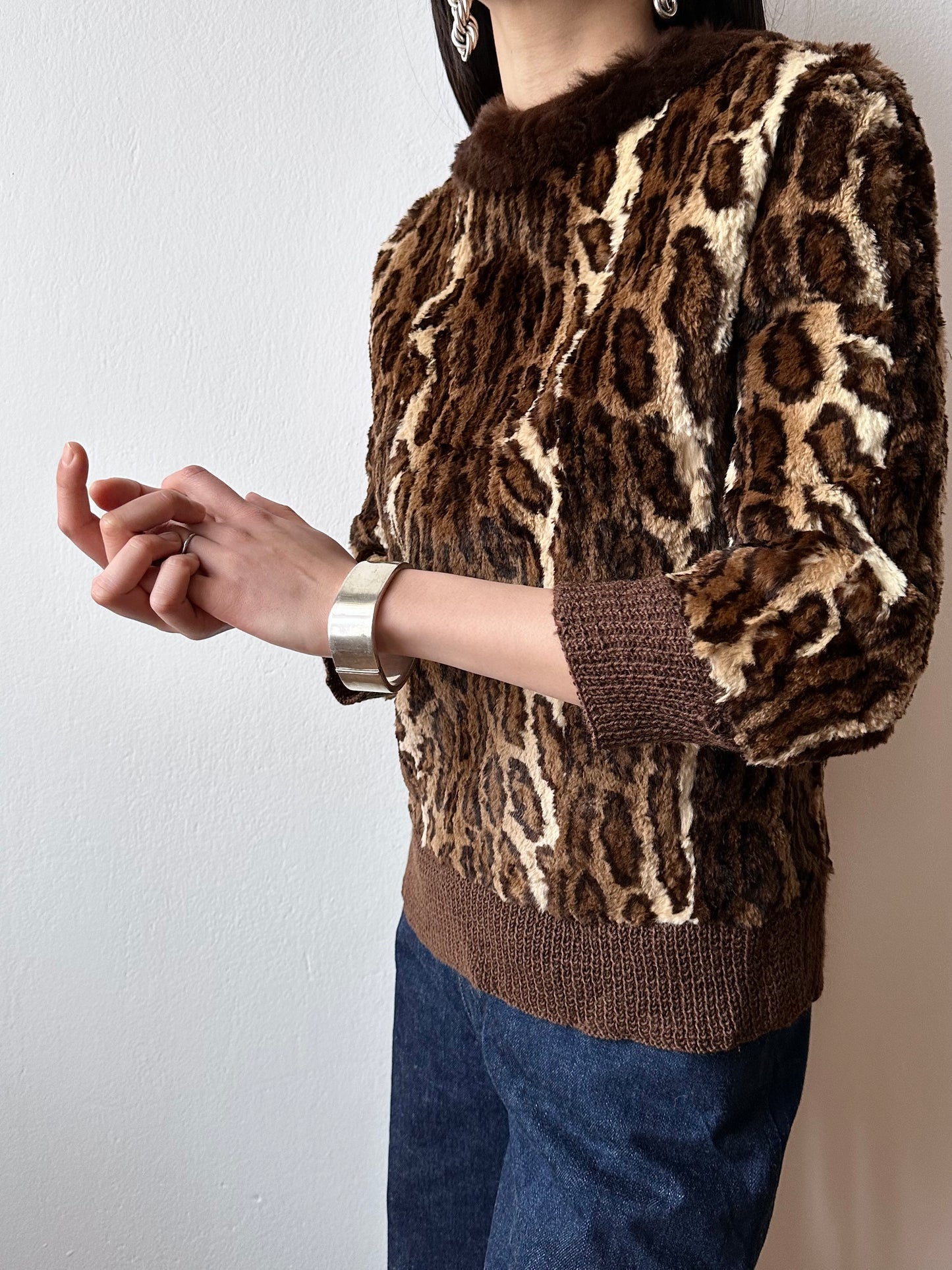 60s real fur leather smock