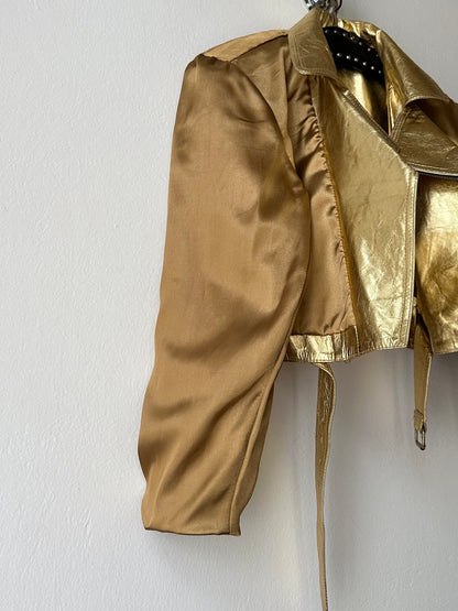 80s metalic gold bikers jacket