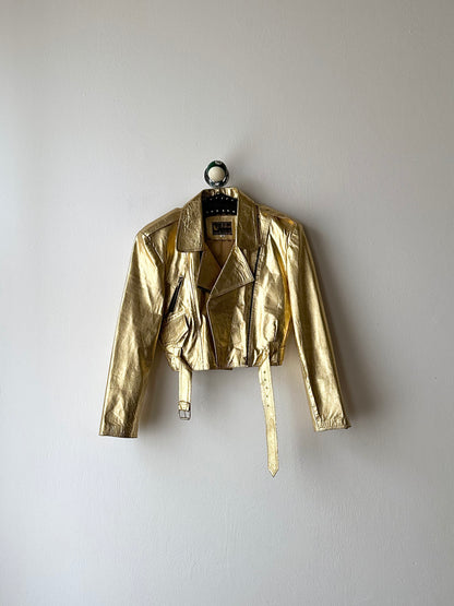 80s metalic gold bikers jacket