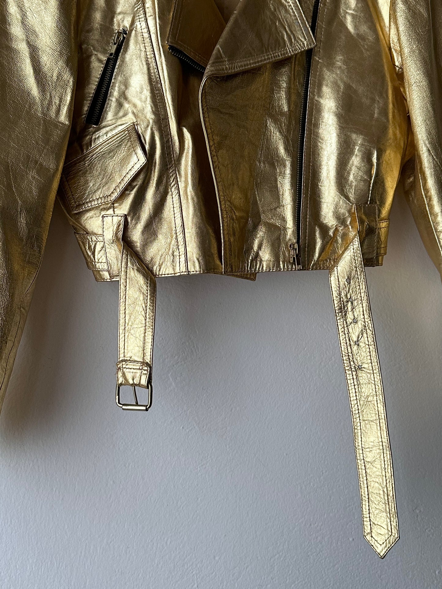 80s metalic gold bikers jacket