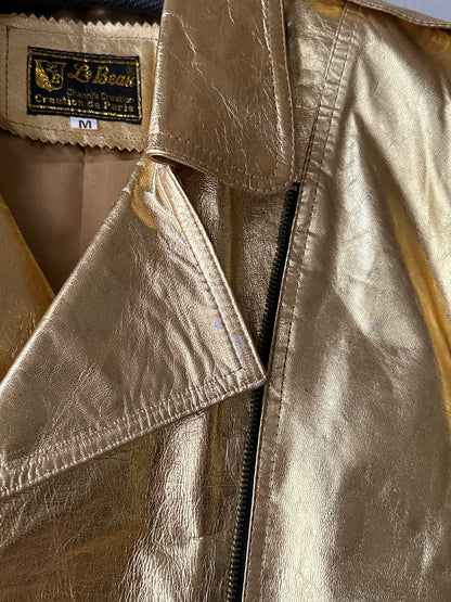 80s metalic gold bikers jacket