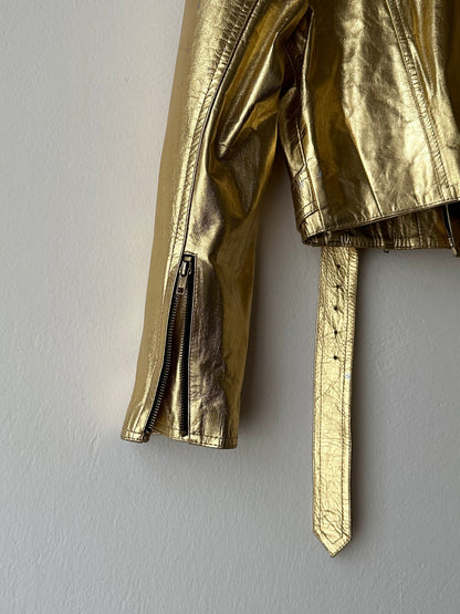 80s metalic gold bikers jacket
