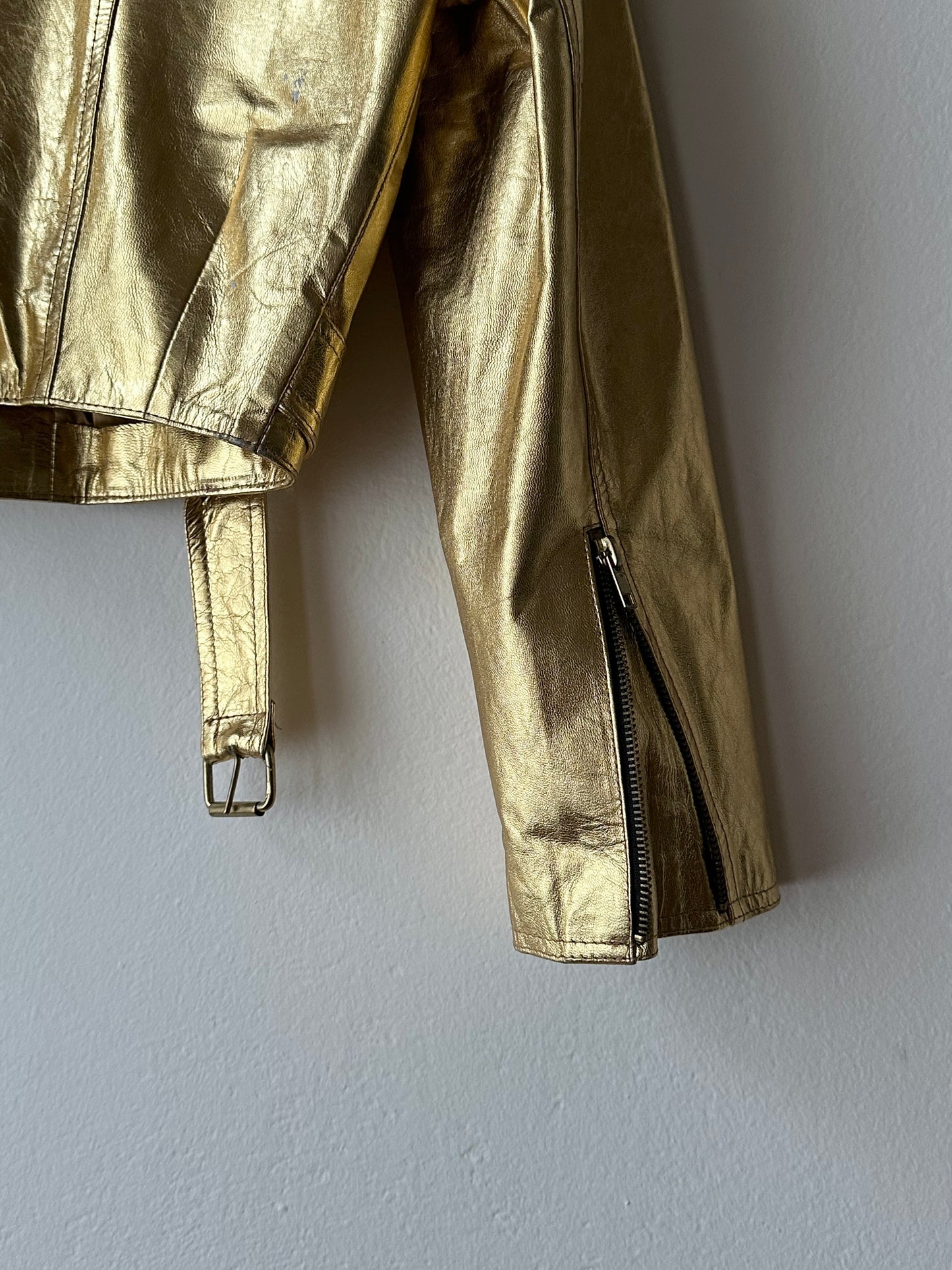80s metalic gold bikers jacket