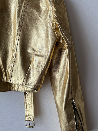 80s metalic gold bikers jacket