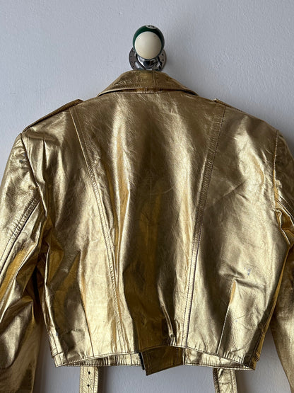 80s metalic gold bikers jacket