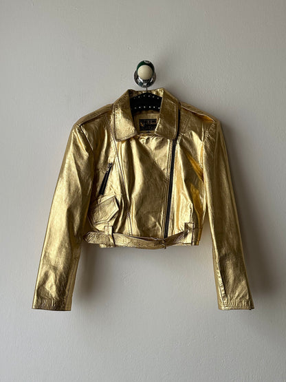 80s metalic gold bikers jacket