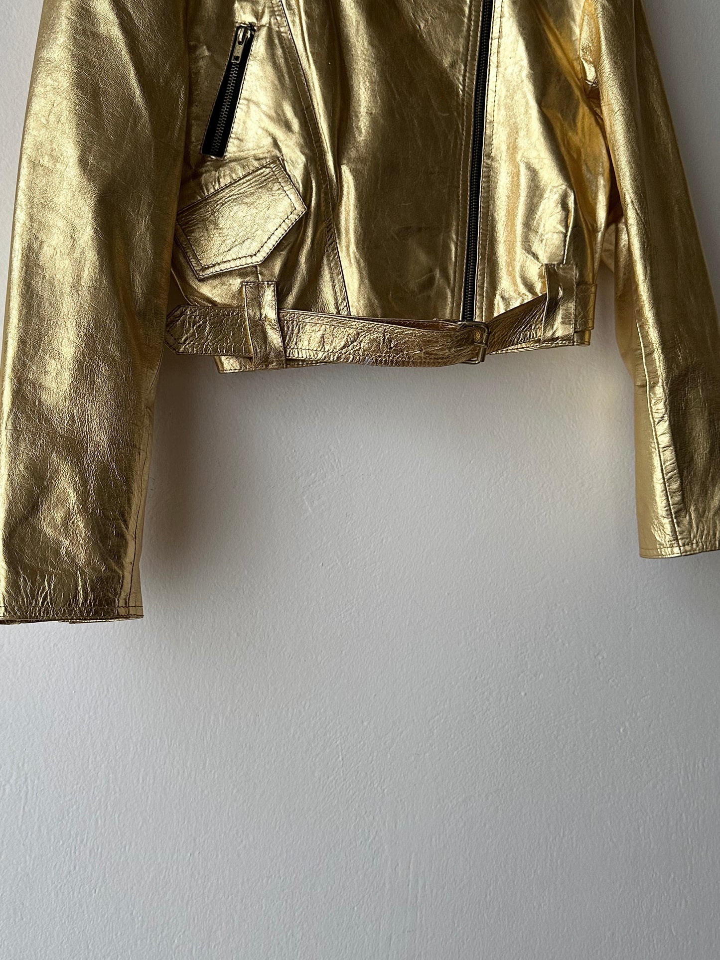 80s metalic gold bikers jacket