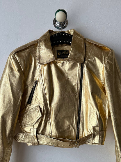 80s metalic gold bikers jacket