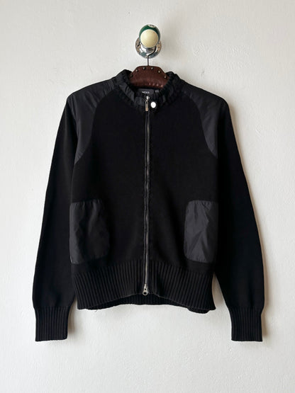 Black cotton x nylon zip-up jacket