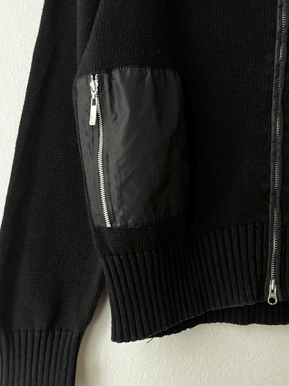 Black cotton x nylon zip-up jacket