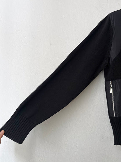 Black cotton x nylon zip-up jacket