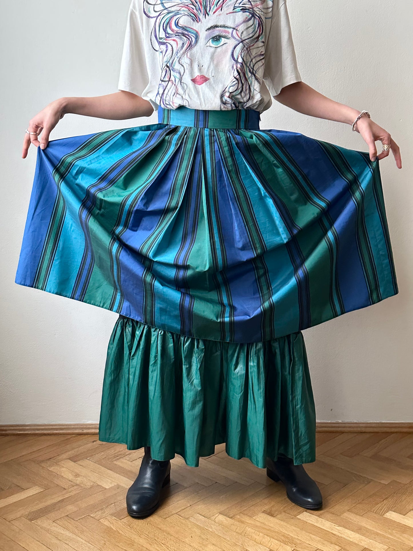 1980s striped tiered skirt