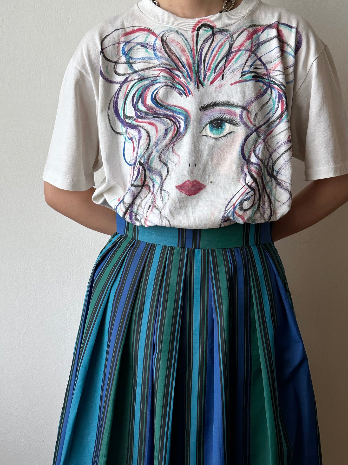 1980s striped tiered skirt