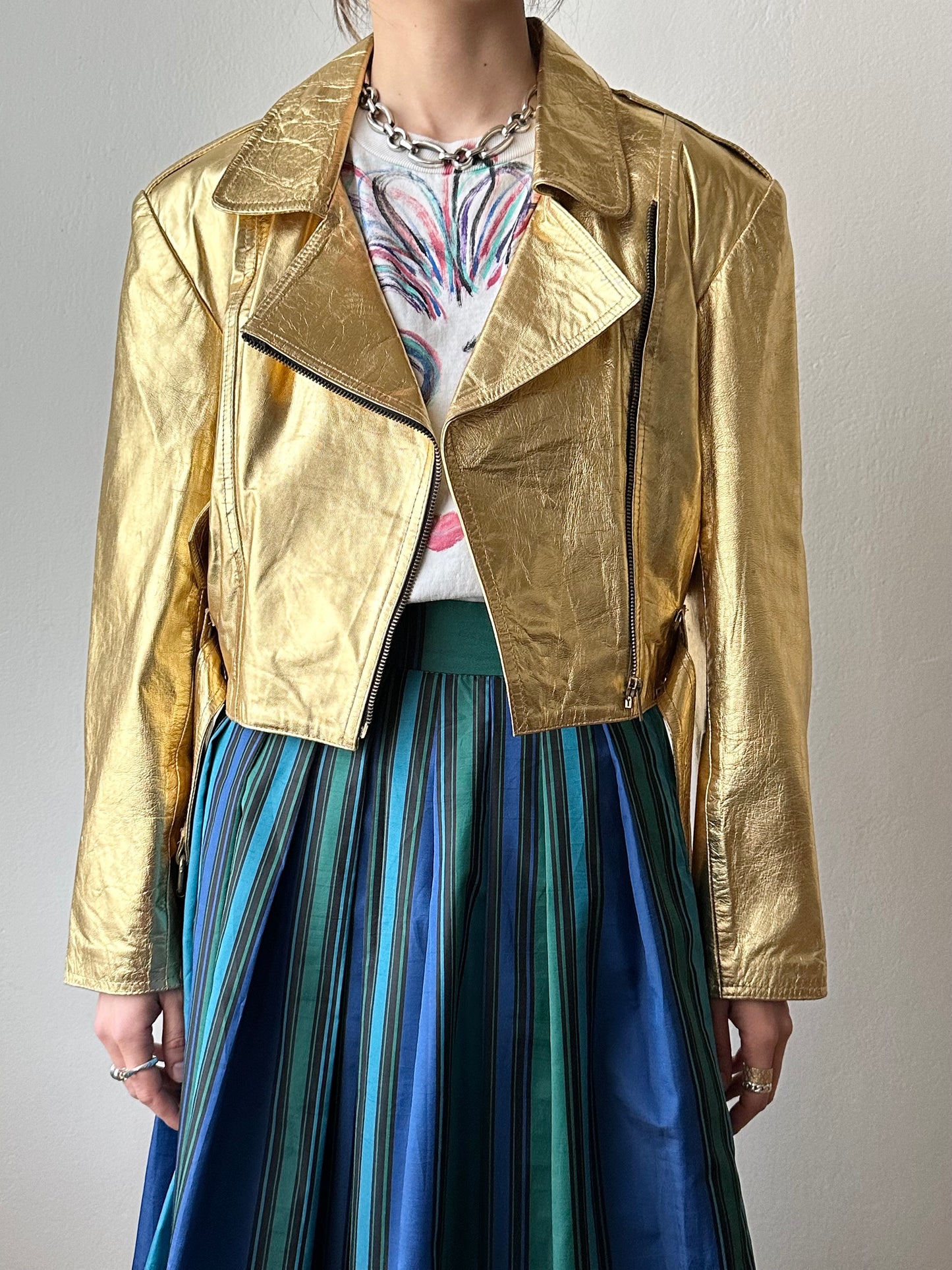 80s metalic gold bikers jacket