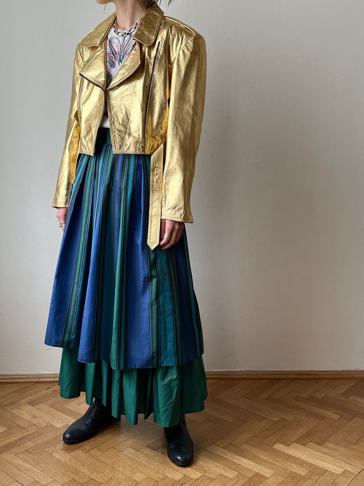 80s metalic gold bikers jacket