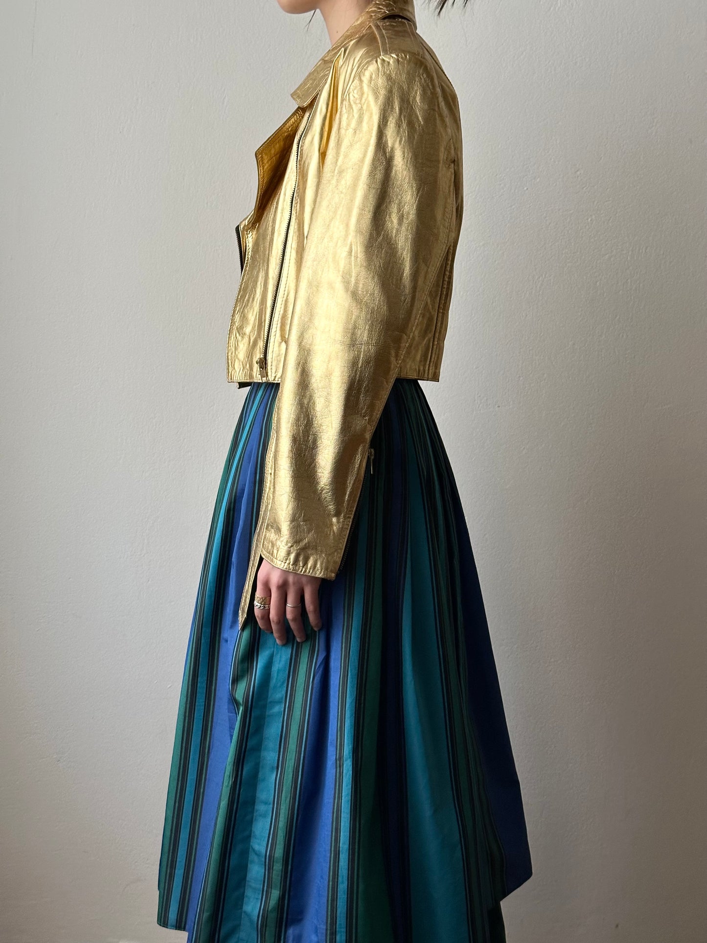 80s metalic gold bikers jacket