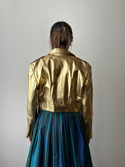 80s metalic gold bikers jacket