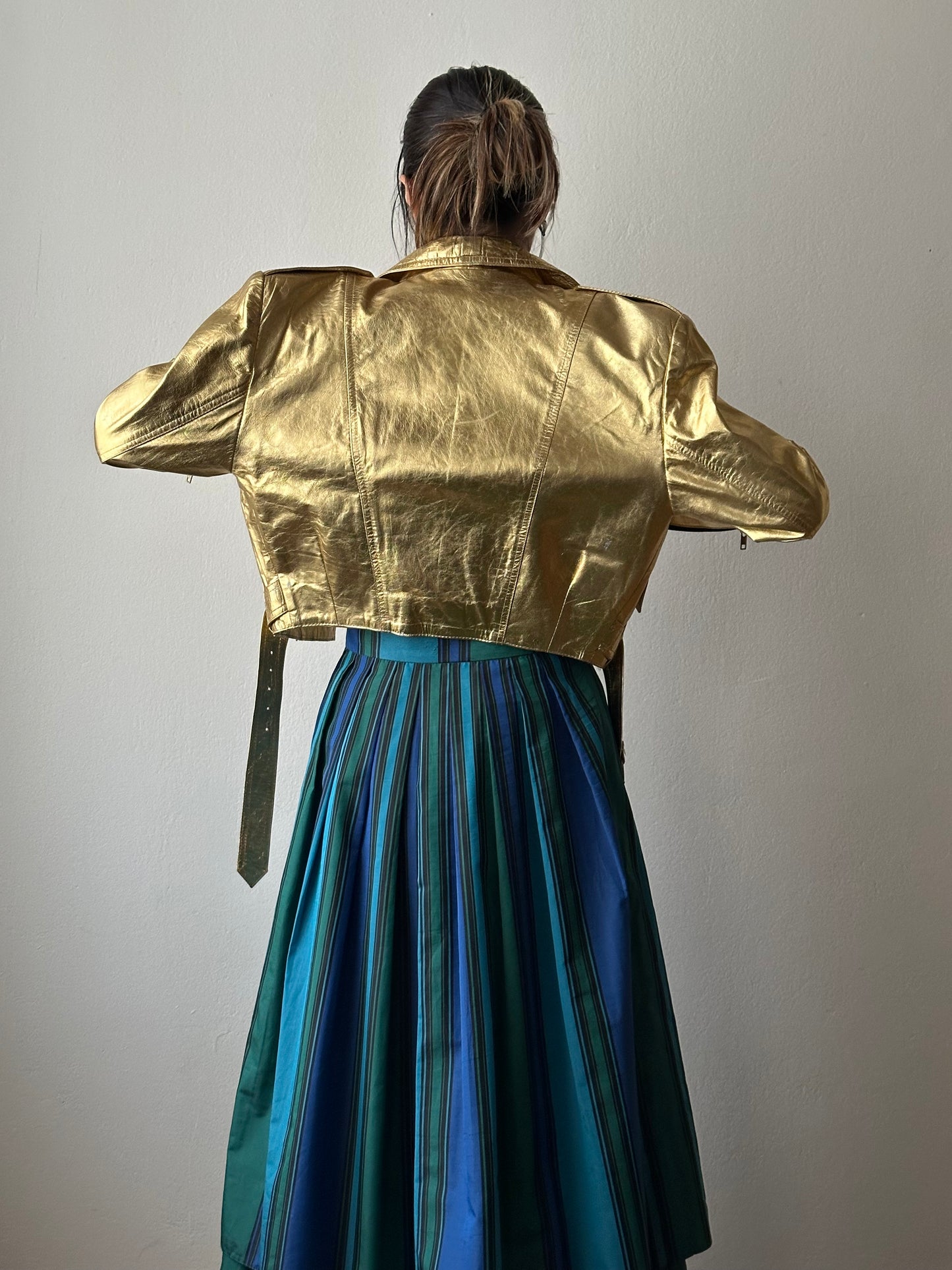 80s metalic gold bikers jacket