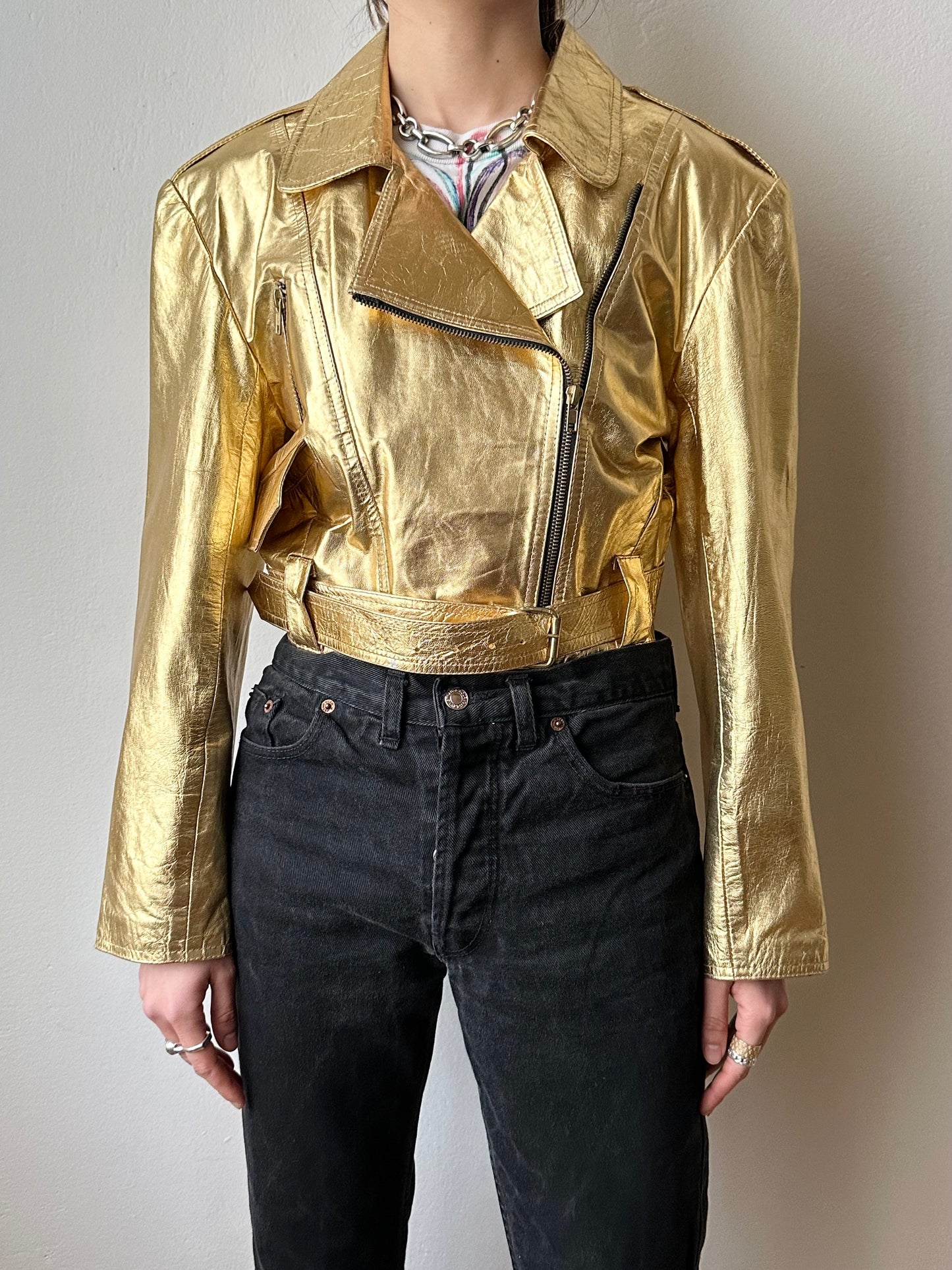 80s metalic gold bikers jacket