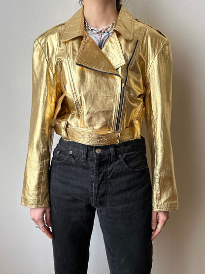 80s metalic gold bikers jacket