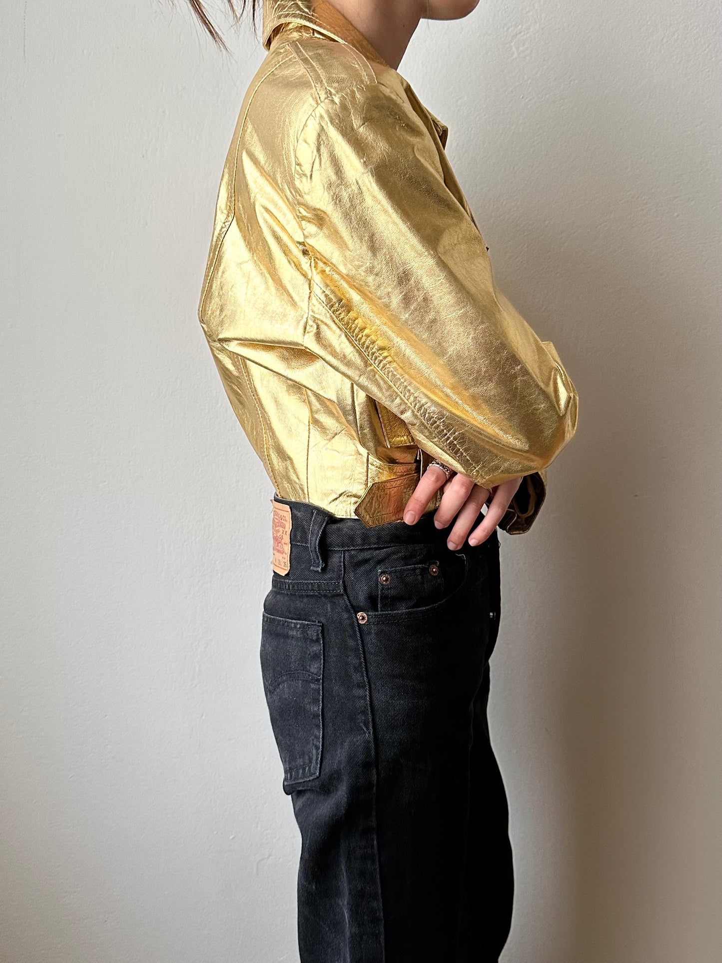80s metalic gold bikers jacket