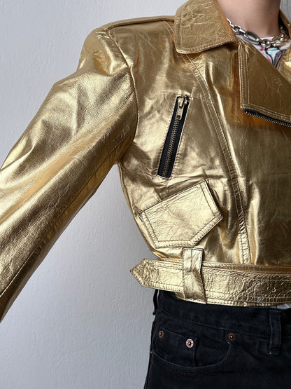 80s metalic gold bikers jacket