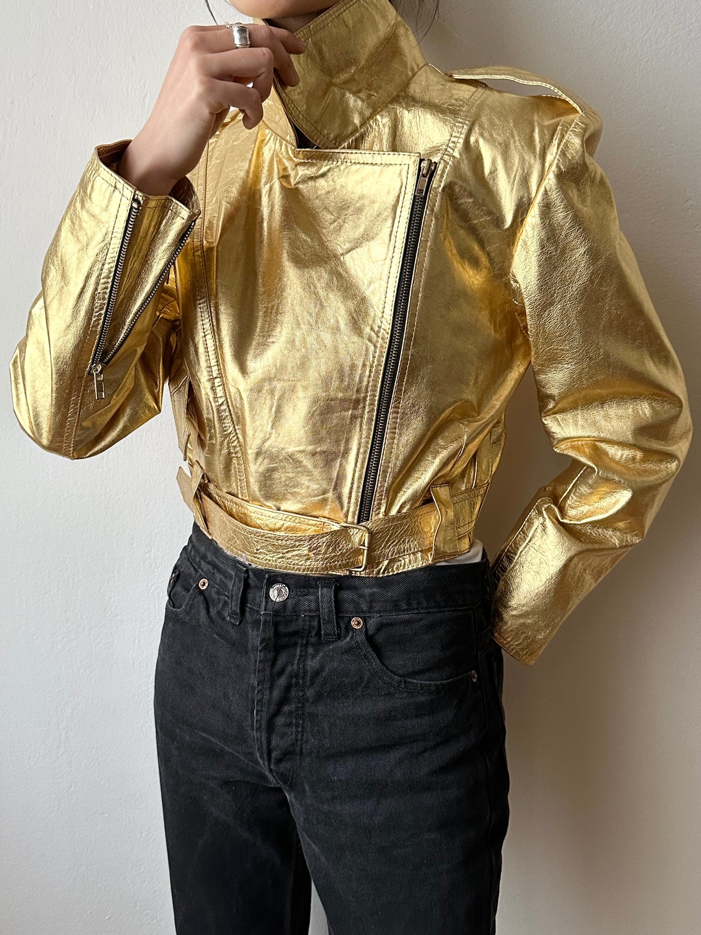 80s metalic gold bikers jacket