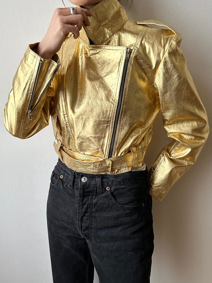 80s metalic gold bikers jacket