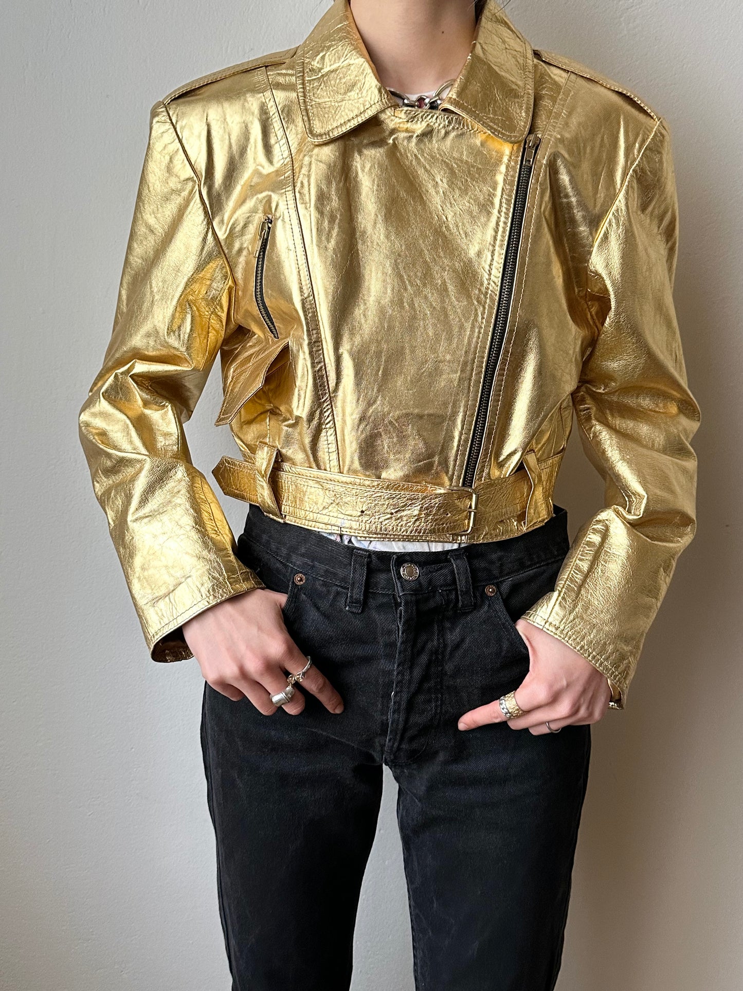 80s metalic gold bikers jacket