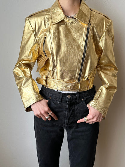 80s metalic gold bikers jacket