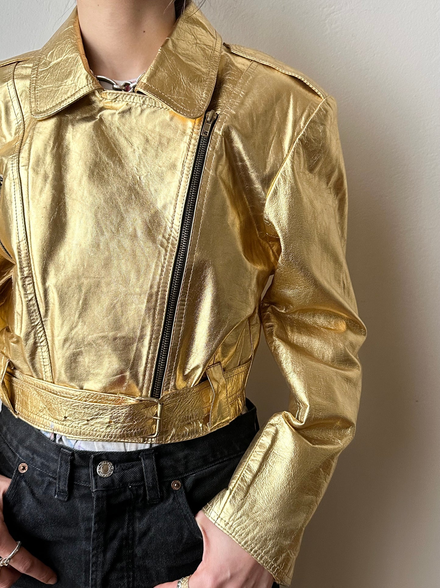 80s metalic gold bikers jacket
