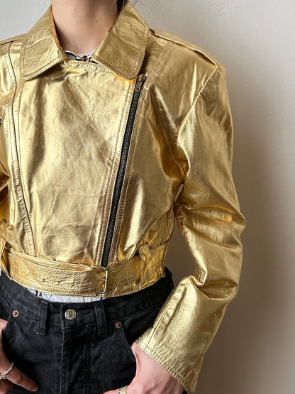 80s metalic gold bikers jacket