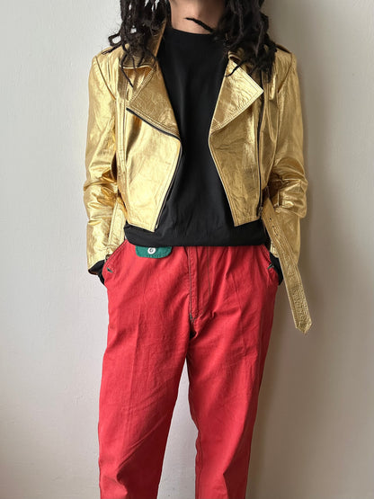 80s metalic gold bikers jacket