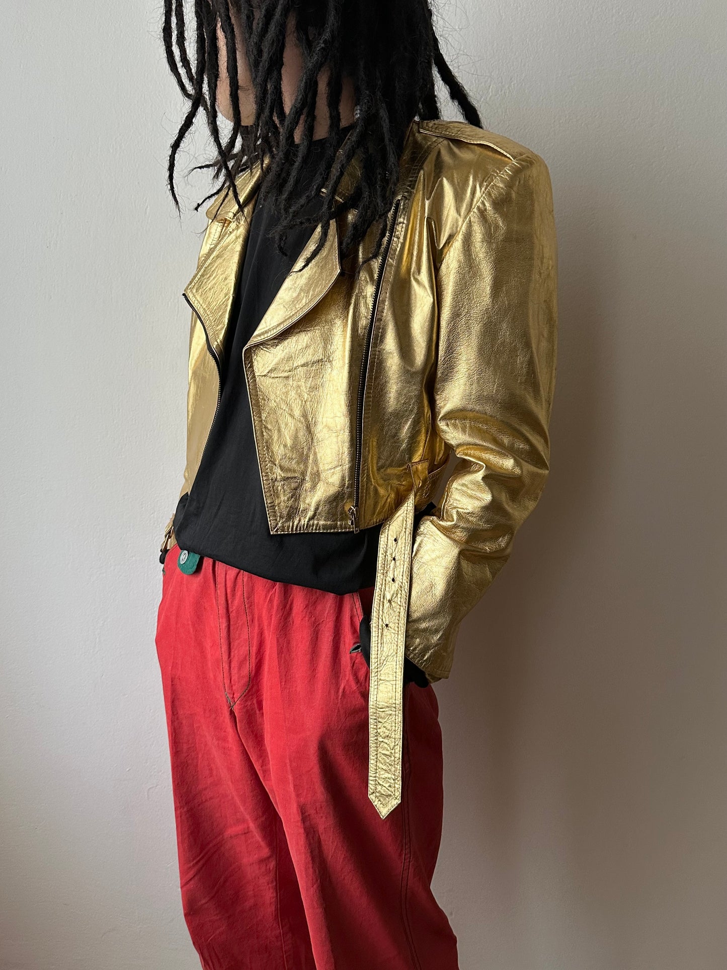 80s metalic gold bikers jacket