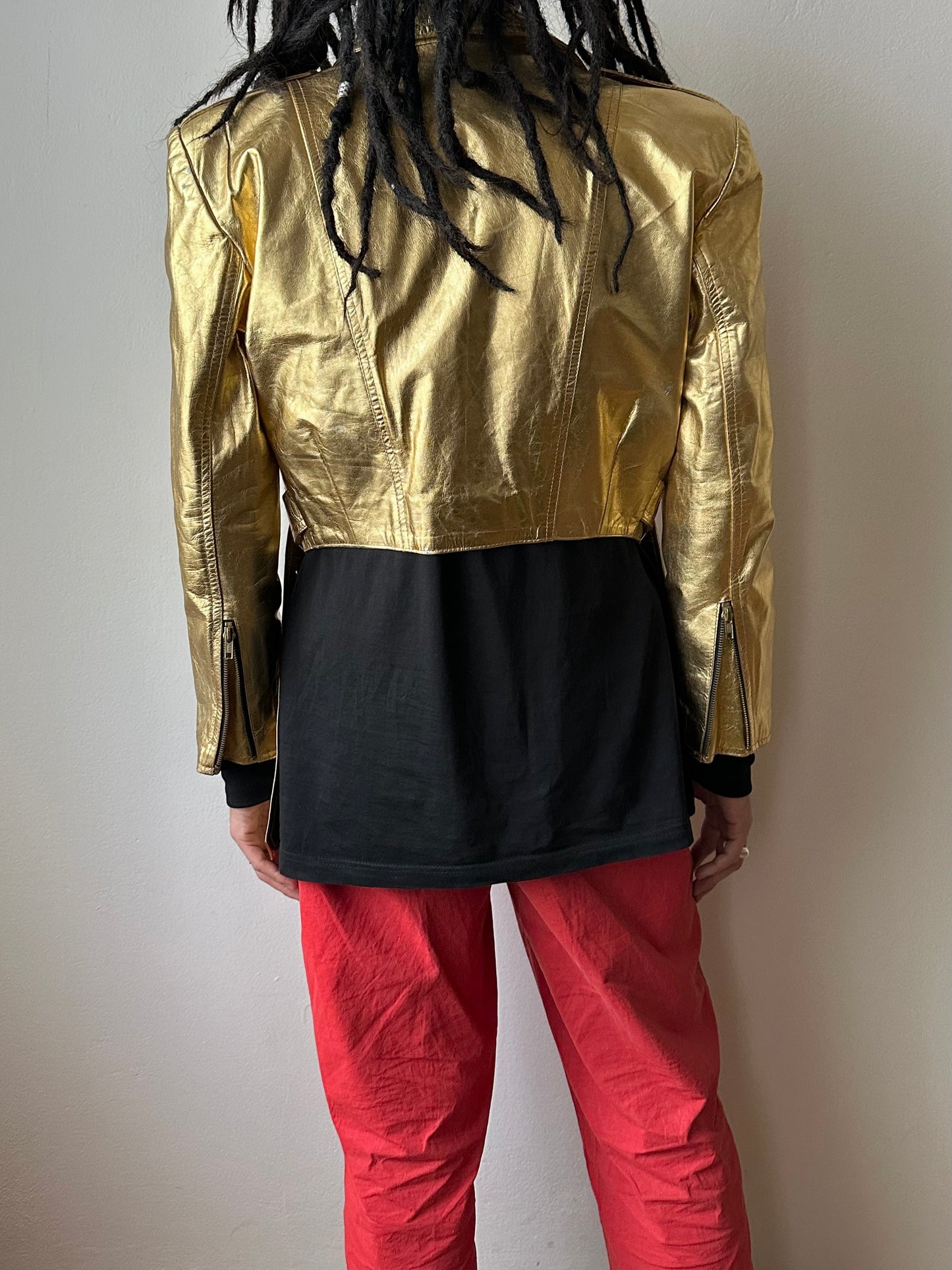 80s metalic gold bikers jacket
