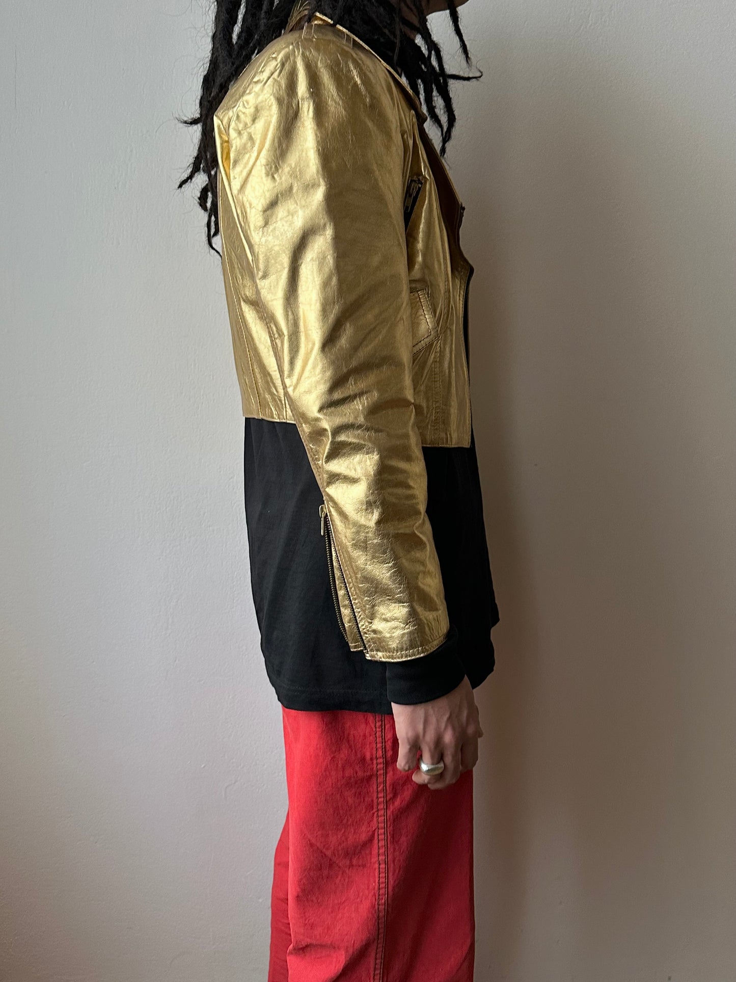 80s metalic gold bikers jacket