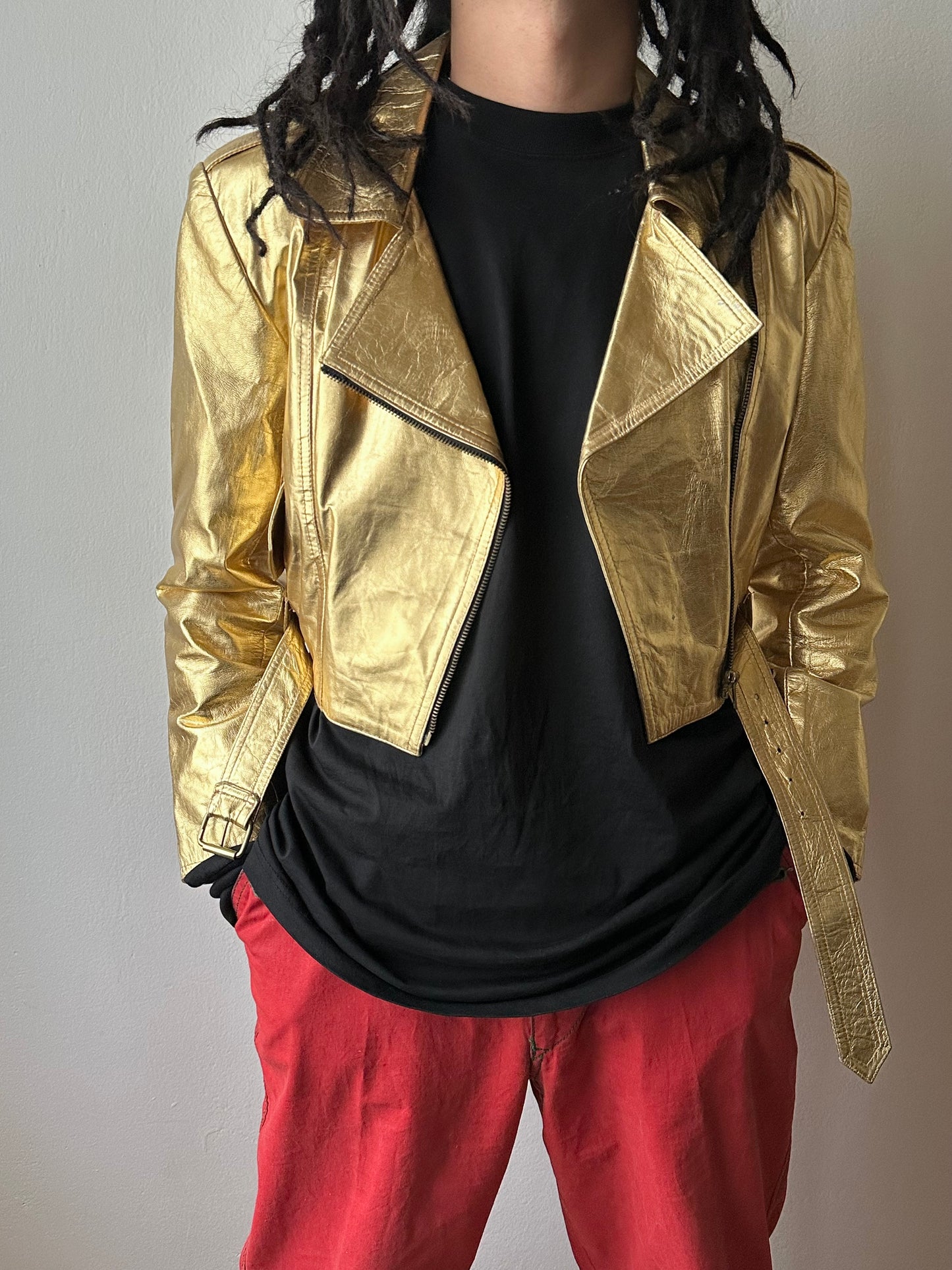 80s metalic gold bikers jacket